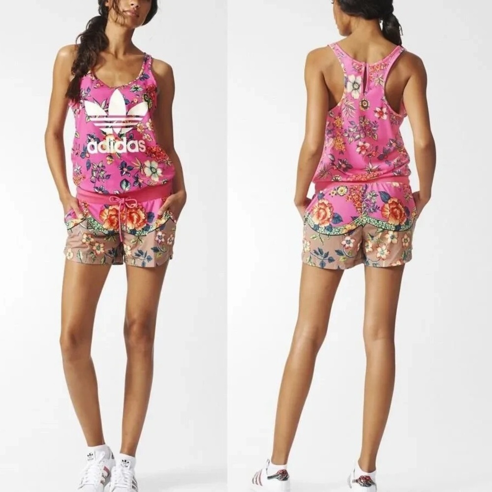 adidas Pink Floral Drawstring Bermuda Shorts